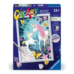 RAVENSBURGER – creart serie d unicorni glitter – kit pittura con numeri – contiene una tavola prestampata, pennello, colori – 11+ anni> Kit Artistici E Pittura