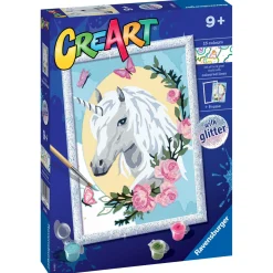 RAVENSBURGER – creart serie d: ritratto di unicorno, kit per dipingere con i numeri, contiene una tavola prestampata, pennello, colori e accessori, gioco creativo per bambini 9+ anni> Kit Artistici E Pittura