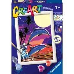 RAVENSBURGER – creart serie e delfini al chiaro di luna – kit dipingere con i numeri – contiene una tavola prestampata, pennello, colori- 7+ anni> Kit Artistici E Pittura