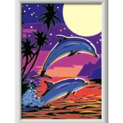 RAVENSBURGER – creart serie e delfini al chiaro di luna – kit dipingere con i numeri – contiene una tavola prestampata, pennello, colori- 7+ anni><noscript><img width=