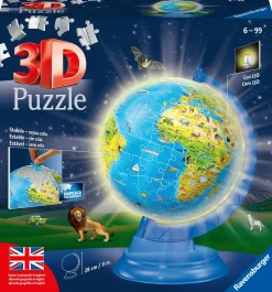 RAVENSBURGER – 3d puzzle globo night edition con luce, impara la geografia in inglese, 180 pezzi, 6+ anni> Puzzle Per Adulti|Puzzle 3D