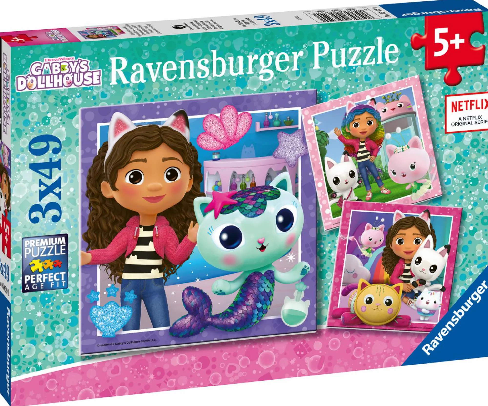 RAVENSBURGER – puzzle gabby’s dollhouse, collezione 3×49, 3 puzzle da 49 pezzi, età raccomandata 5+ anni> Puzzle Per Bambini