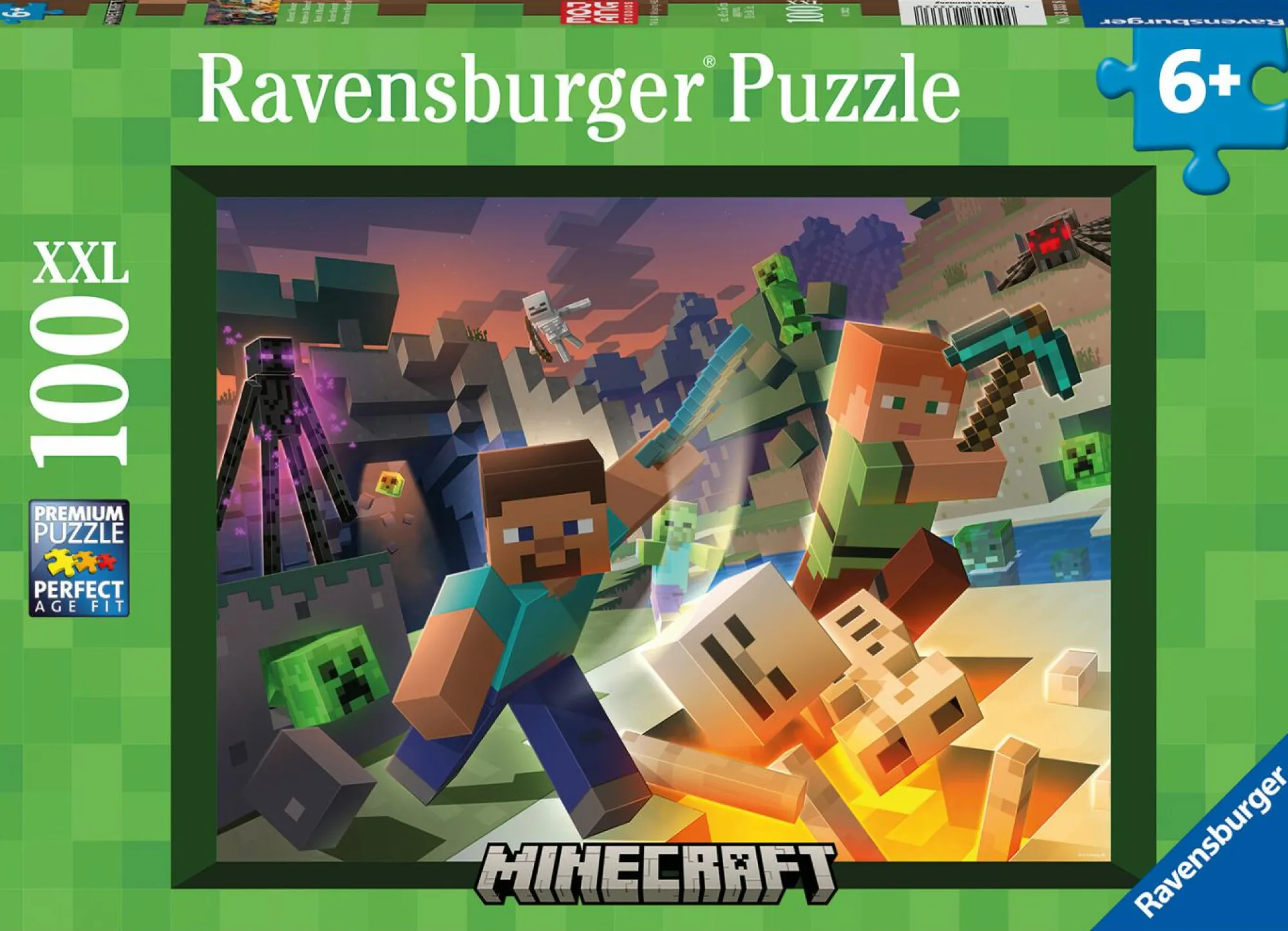 MINECRAFT Ravensburger – puzzle , 100 pezzi xxl, età raccomandata 6+ anni> Puzzle Per Bambini