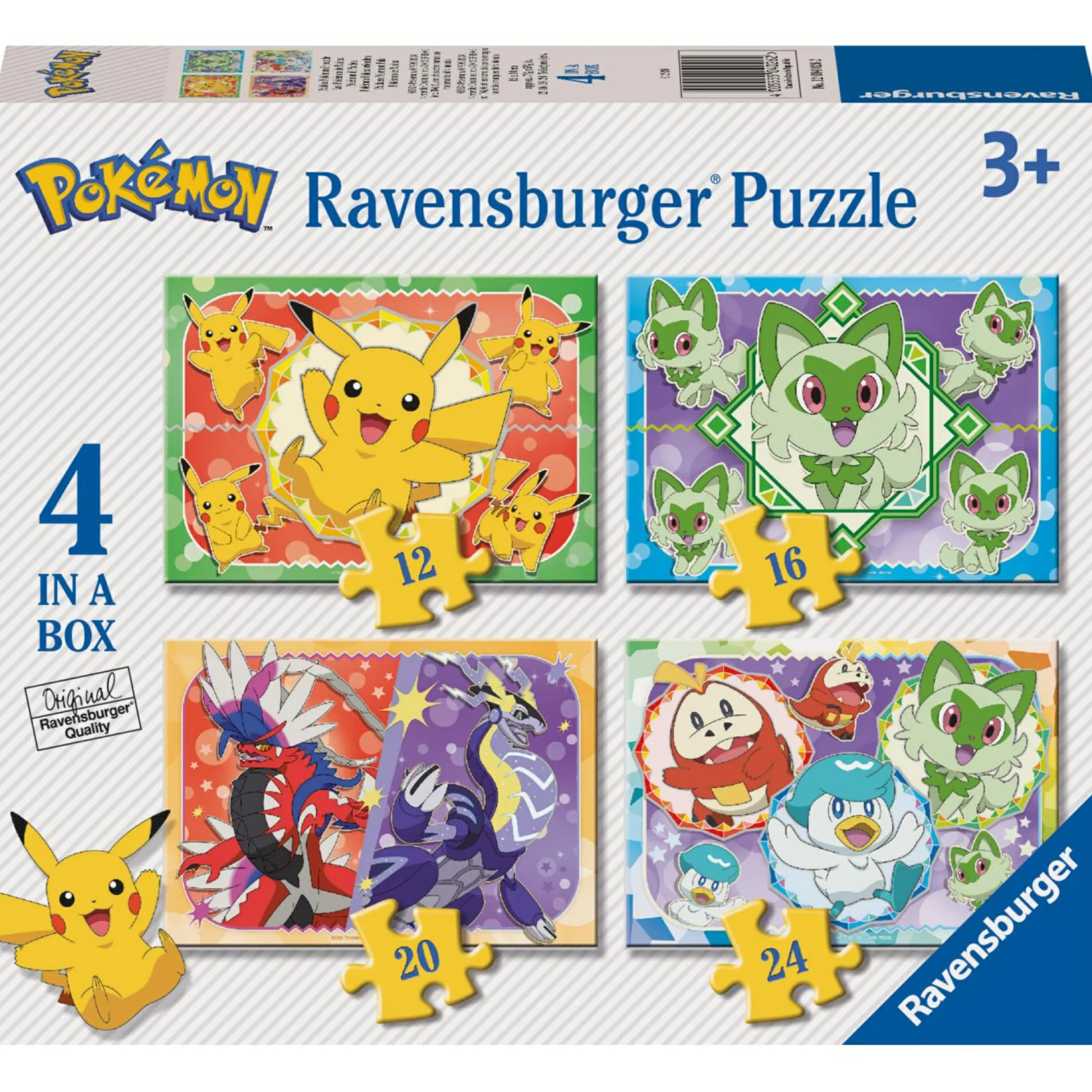 POKEMON Ravensburger – puzzle pokémon, collezione 4 in a box, 4 puzzle da 12-16-20-24 pezzi, età raccomandata 3+ anni> Puzzle Per Bambini