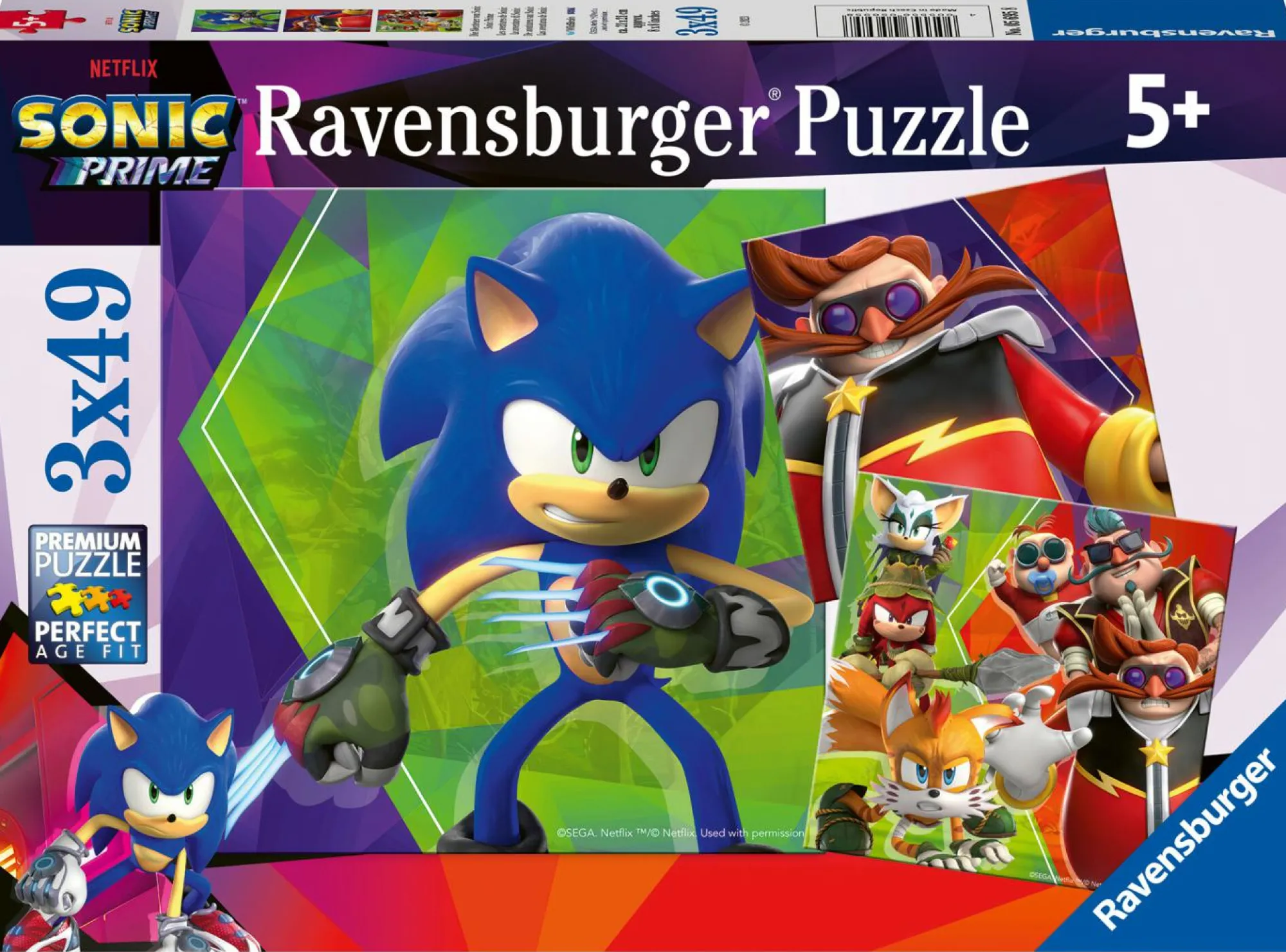 RAVENSBURGER – puzzle sonic, collezione 3x49, 3 puzzle da 49 pezzi, età raccomandata 5+ anni> Puzzle Per Bambini