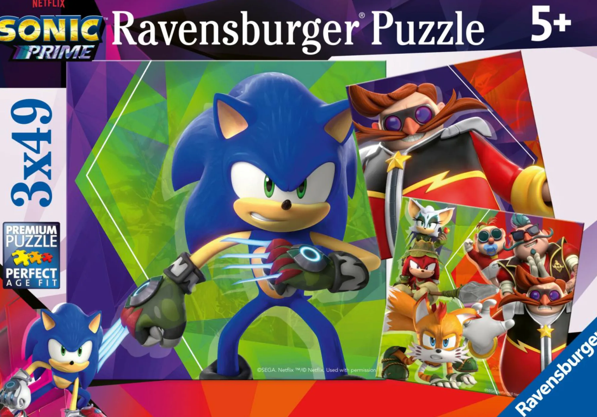 RAVENSBURGER – puzzle sonic, collezione 3x49, 3 puzzle da 49 pezzi, età raccomandata 5+ anni> Puzzle Per Bambini