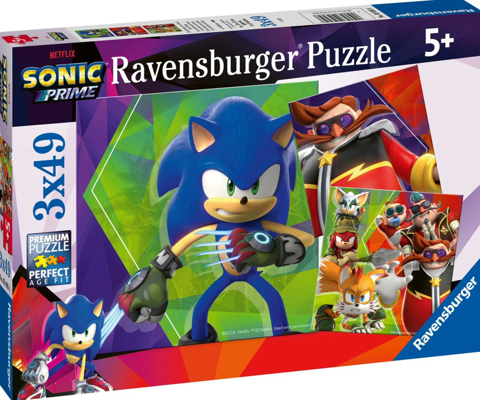 RAVENSBURGER – puzzle sonic, collezione 3x49, 3 puzzle da 49 pezzi, età raccomandata 5+ anni> Puzzle Per Bambini