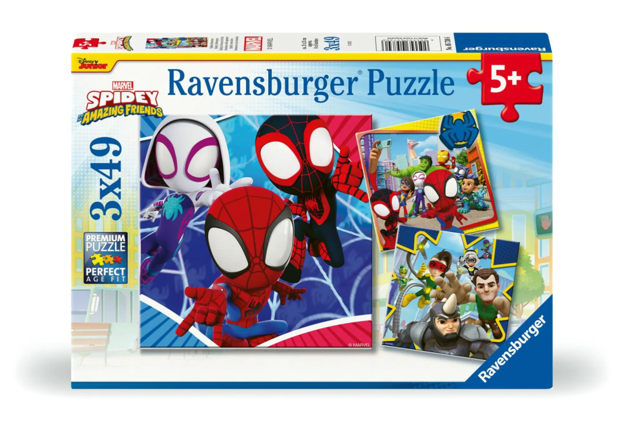 RAVENSBURGER – puzzle spidey, collezione 3x49, 3 puzzle da 49 pezzi, età raccomandata 5+ anni> Puzzle Per Bambini