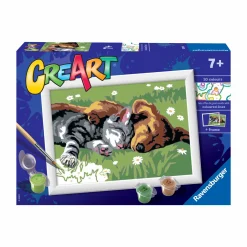 RAVENSBURGER creart per bambini, kit per dipingere con i numeri, 7+, serie e, cane e gatto dolce sonno> Kit Artistici E Pittura