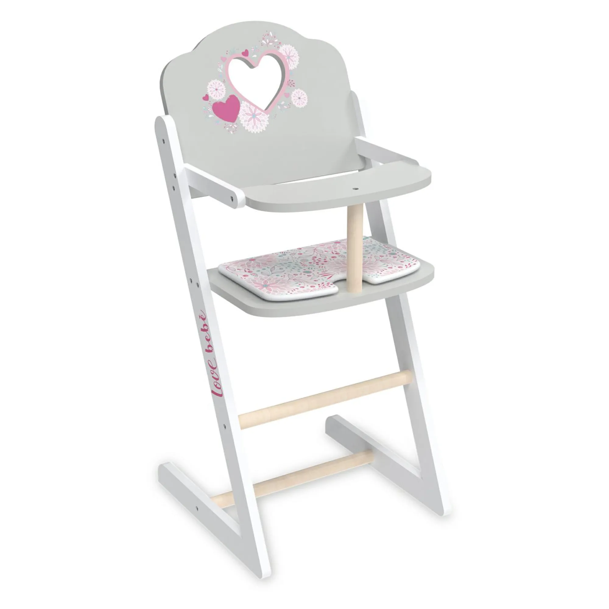 LOVE BEBE' Seggiolone in legno per bambole – design romantico e sostenibile con certificazione fsc – love bebé> Bambolotti