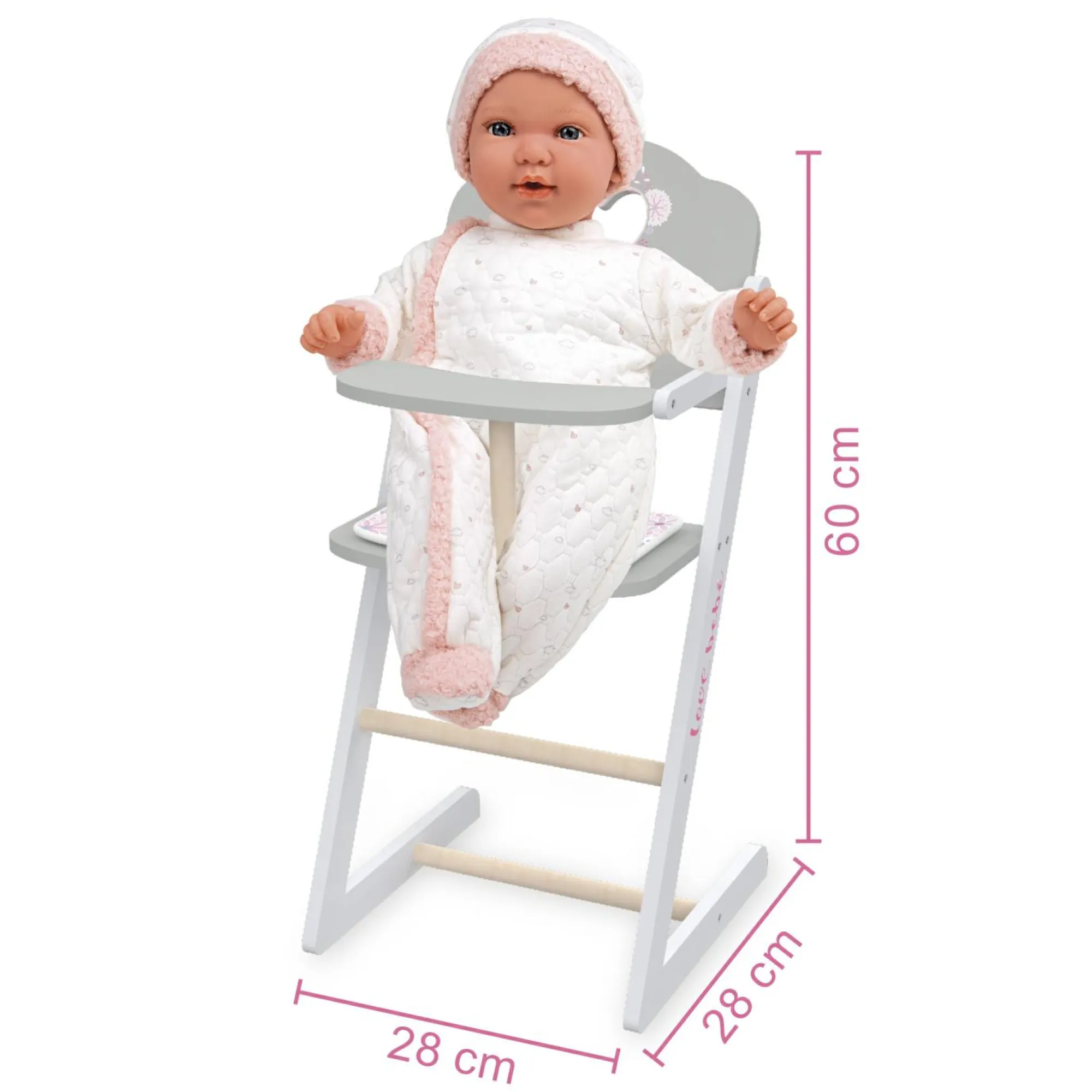 LOVE BEBE' Seggiolone in legno per bambole – design romantico e sostenibile con certificazione fsc – love bebé> Bambolotti