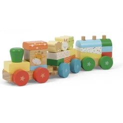 WOOD 'N' PLAY Trenino wood’n play: giocattolo eco-friendly con personaggi colorati e blocchi da costruzione> Giochi Impilabili