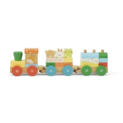 WOOD 'N' PLAY Trenino wood’n play: giocattolo eco-friendly con personaggi colorati e blocchi da costruzione> Giochi Impilabili