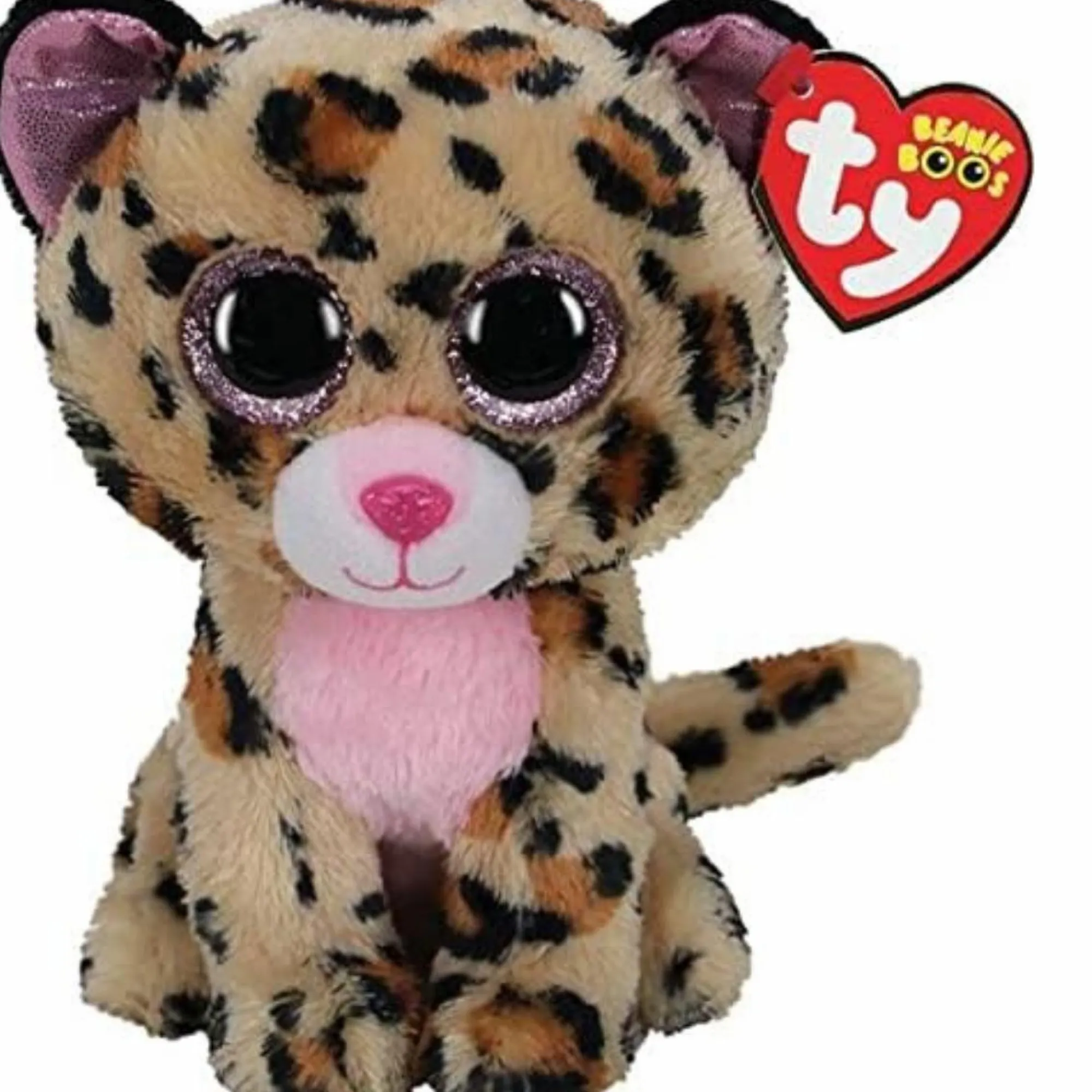 TY – peluche – beanie boos – leopardo – livvie – marrone e nero – occhioni e orecchie rosa glitter – il peluche con gli occhi grandi scintillanti – 15 cm – 36367> Peluche Tradizionali